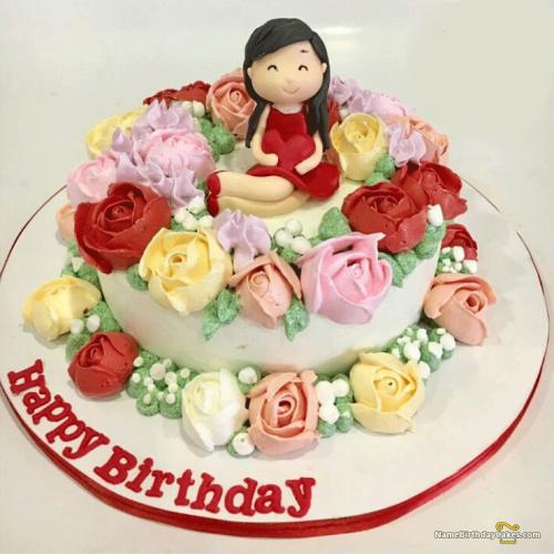 3D Flowers Dark Chocolate Birthday Cake With Name For Friends